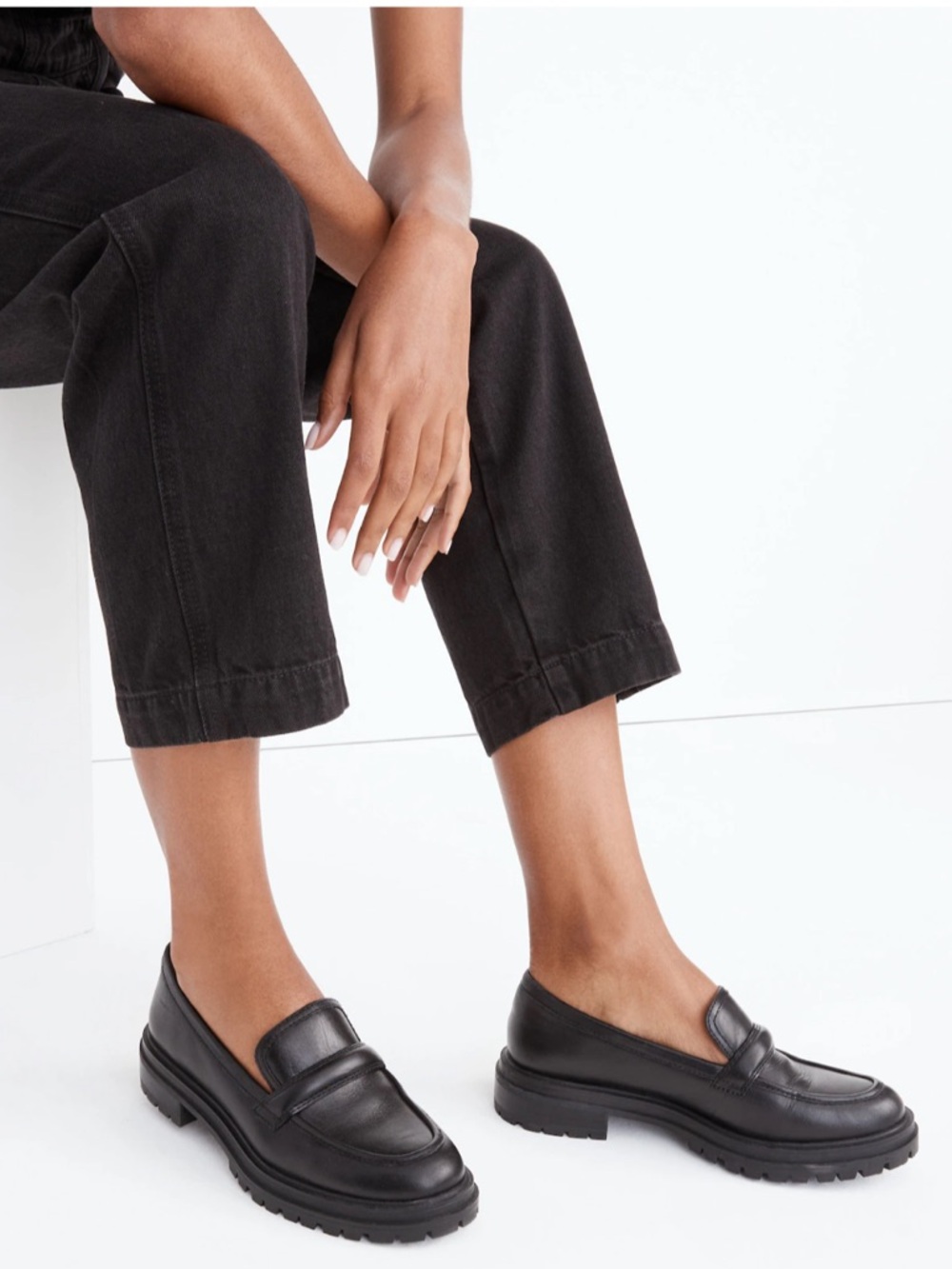 Madewell Bradley Black Lugsole Leather Loafers